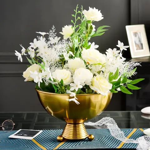 Metal Flower Pot Golden Bowl Vase Flower Arrangement Handicraft Ornament Retro Storage Tray Home Decoration Succulent Planter