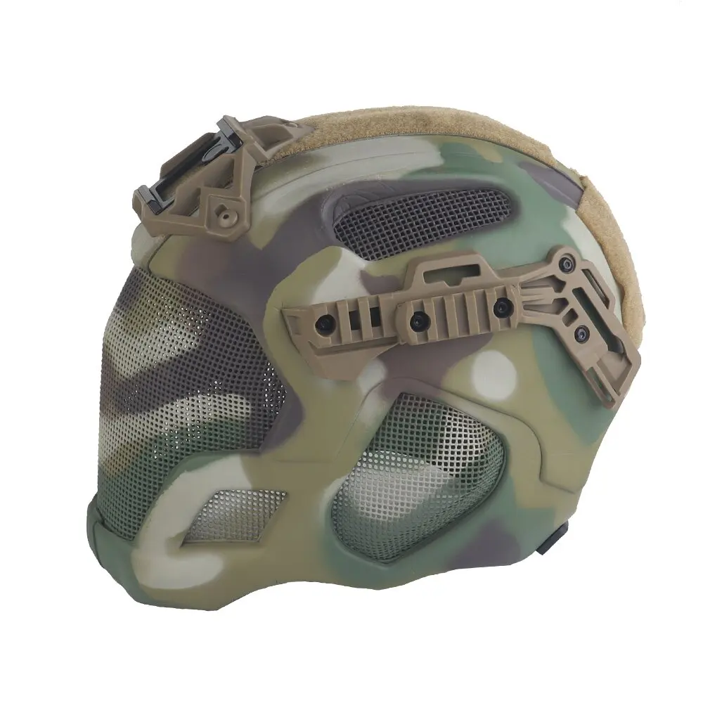 W23 Tactical lightweight airsoft full protection helmet steel mesh mask With helmet NVG mount base/helmet rail goggles