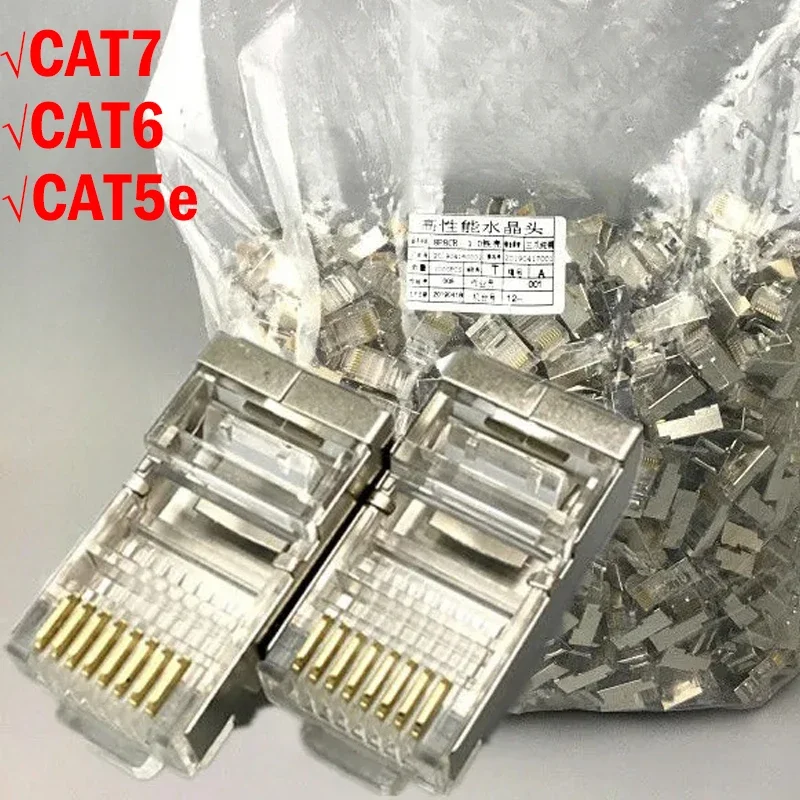 

RJ45 Connectors CAT7/CAT6/CAT5E 8P8C Shielded Modular Plugs 50u" Gold Plated Network Ends Non-Pass-Thru Ethernet Cable Plug