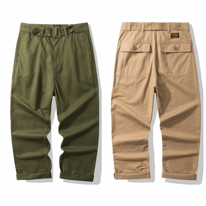 

Vintage American Sle Khaki Bermuda Casual Pants Men's Versatile Motorcycle Infantry Workwear Long Trousers Straight Leg Cotton