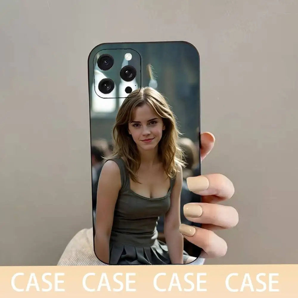 حافظة هاتف الممثلة E-Emma W-Watson لهاتف iPhone 16,15,14,13,12,11 Plus، Pro Max، XS، X، XR، SE، Mini، 8، 7، غطاء أسود من السيليكون الناعم