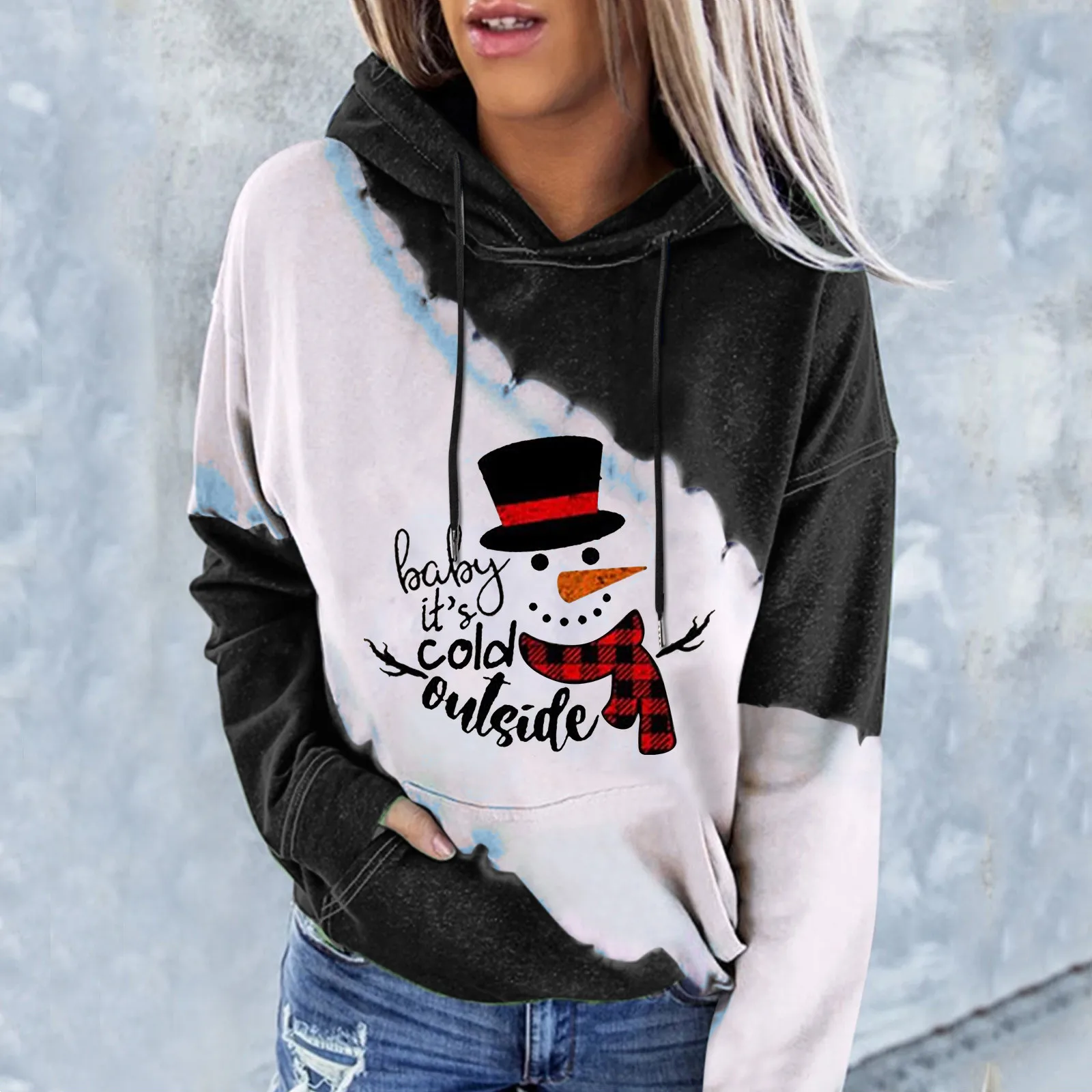 

Women Quilted Quarter Zip Ladies SweatshirtsHooded PrintingChristmas Pullover Top Long Sleeve