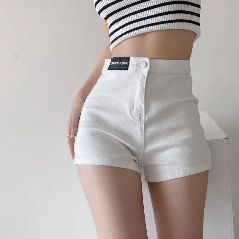 High Waisted Denim Shorts For Women Pantalones Cortos Jeans Mujer Fashionable Slim Fit Straight Leg A-Line Bottom Tight Pants