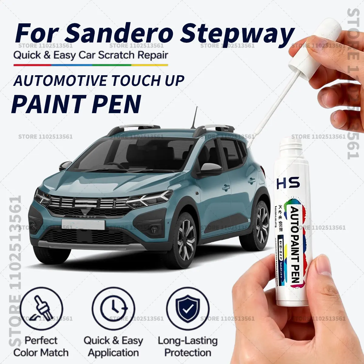 Car Touch Up Paint Pen Scratch Chip Repair Paint For Dacia Sandero Stepway Glacier White Dusty khaki Fusion Red Pearl Black Grey