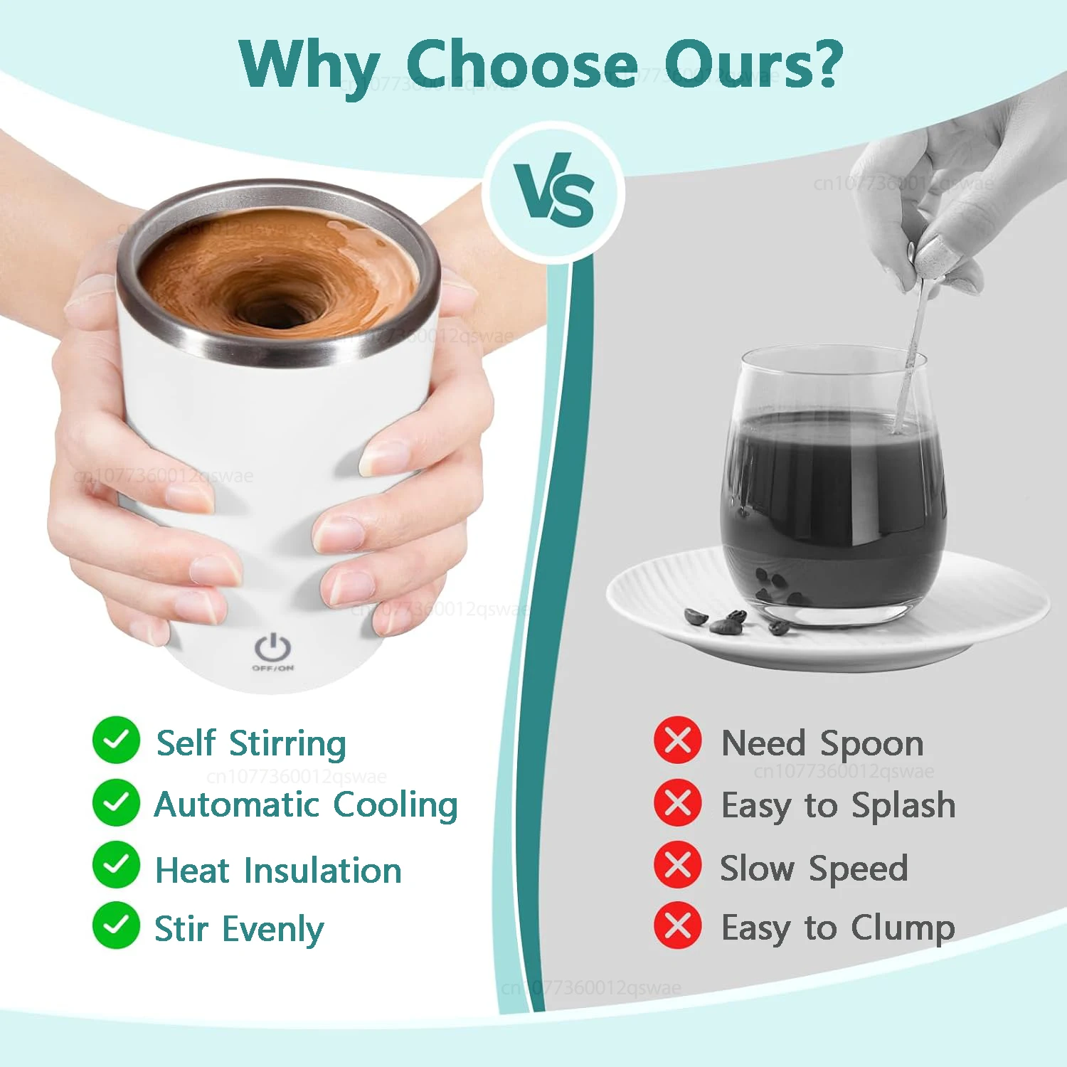 كوب قهوة أوتوماتيكي قابل لإعادة الشحن، كوب مغناطيسي من الفولاذ المقاوم للصدأ مع غطاء، كوب خلط ذاتي للقهوة الكهربائية #4