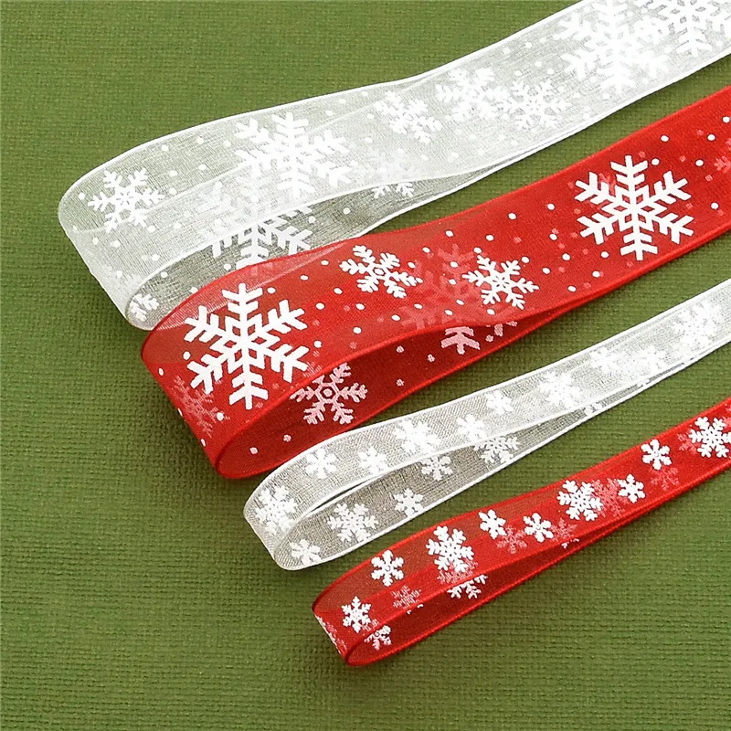 Nastro fiocco di neve trasparente, nastro di Chiffon, decorazioni per le mani, stampe di fiocchi di neve, forniture per confezioni regalo, confezione regalo