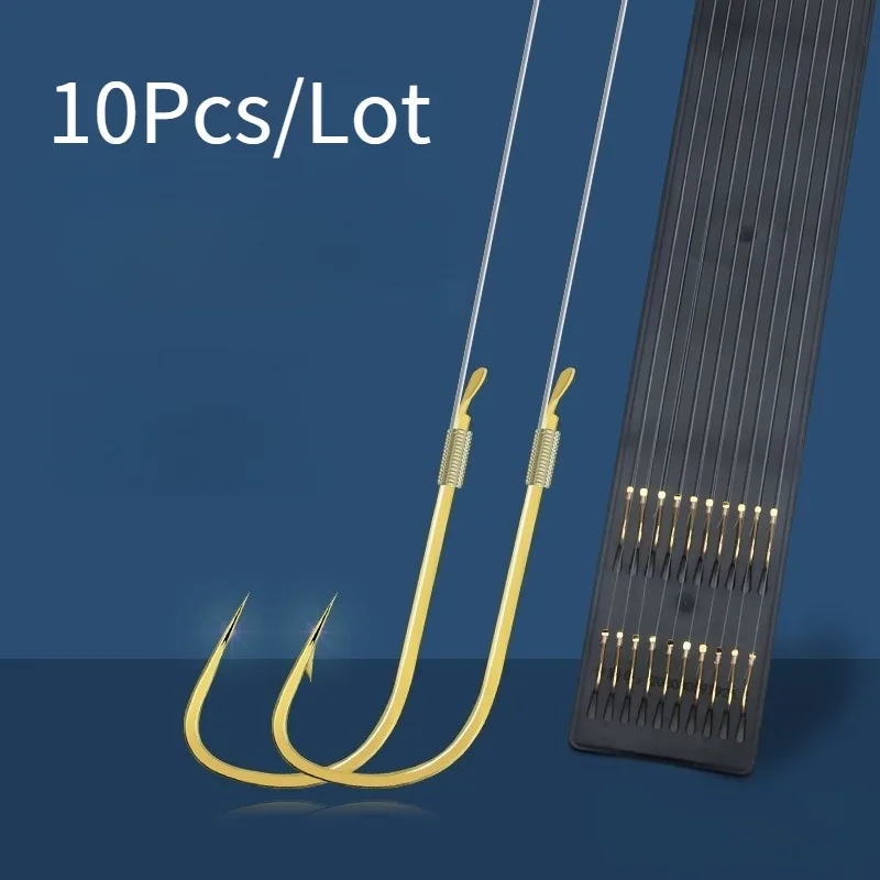 

10 шт./лот рыболовных крючков с зазубринами и поводком из углеродистой стали для ловли карпа, белого амура, карася. Рыболовные принадлежности.