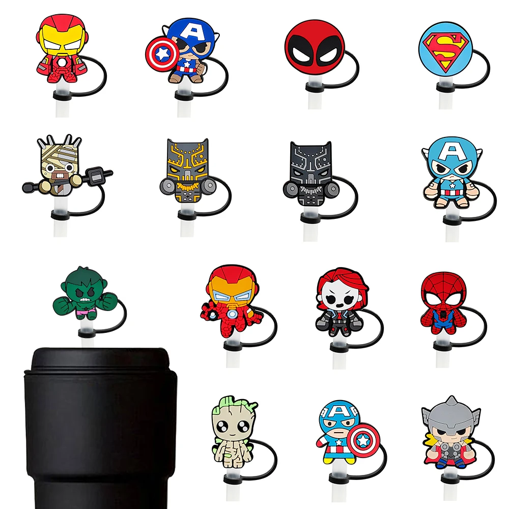 1-15 шт., соломенные чехлы с рисунком Marvel, многоразовые стеклянные чехлы для воды, пылезащитные колпачки для питья, соломенные наконечники, аксессуары для чашек для 10 мм