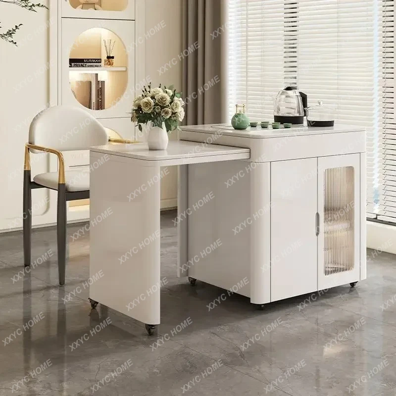 Rock slab tea table coffee table modern simple tea cart light luxury home balcony tea table mobile and telescopic integrationdec