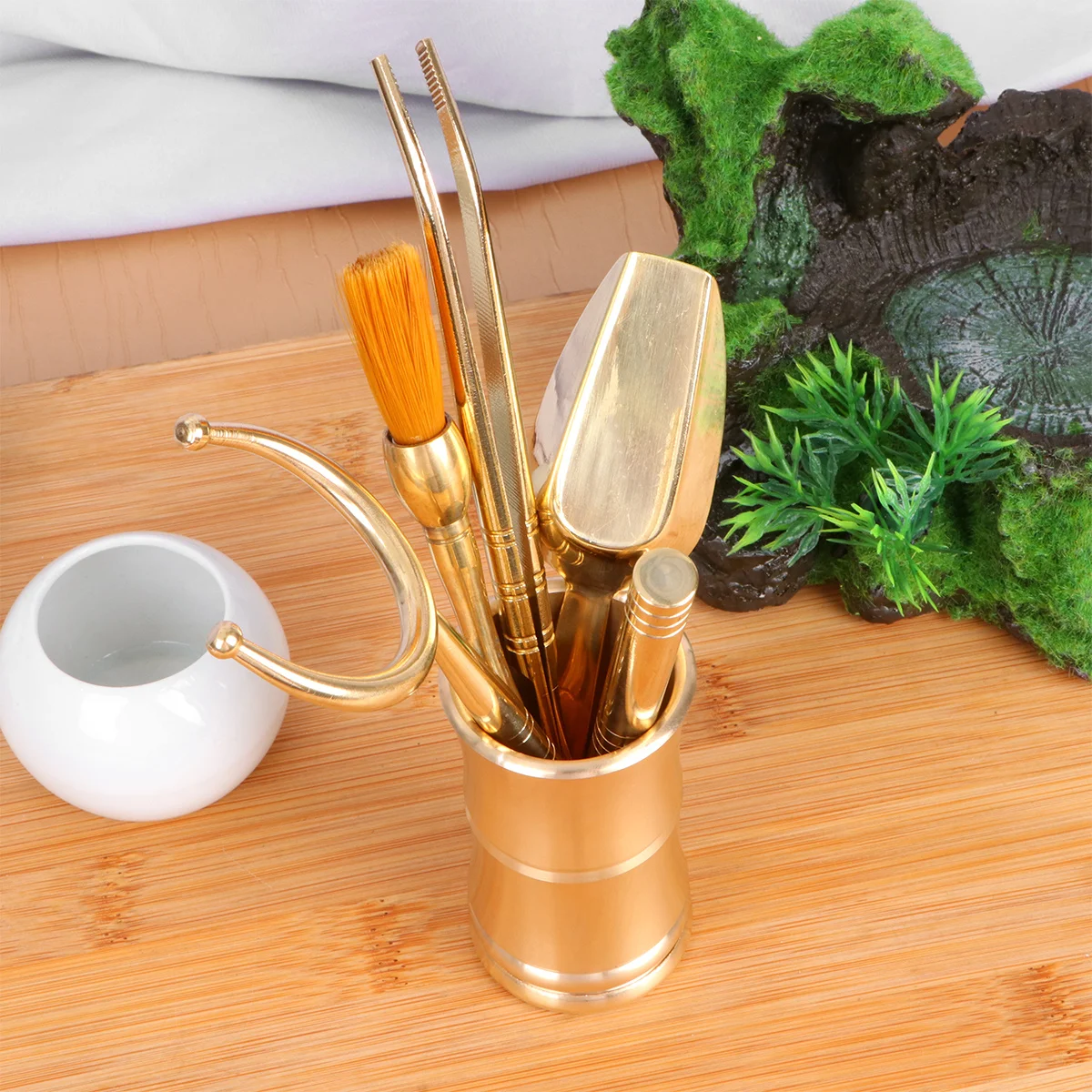 

Набор инструментов для приготовления чая 6 в 1, китайский чайный сервиз кунг-фу, дизайн бамбуковой формы для церемонии Гун Фу, медный цилиндр, инструменты для кухни