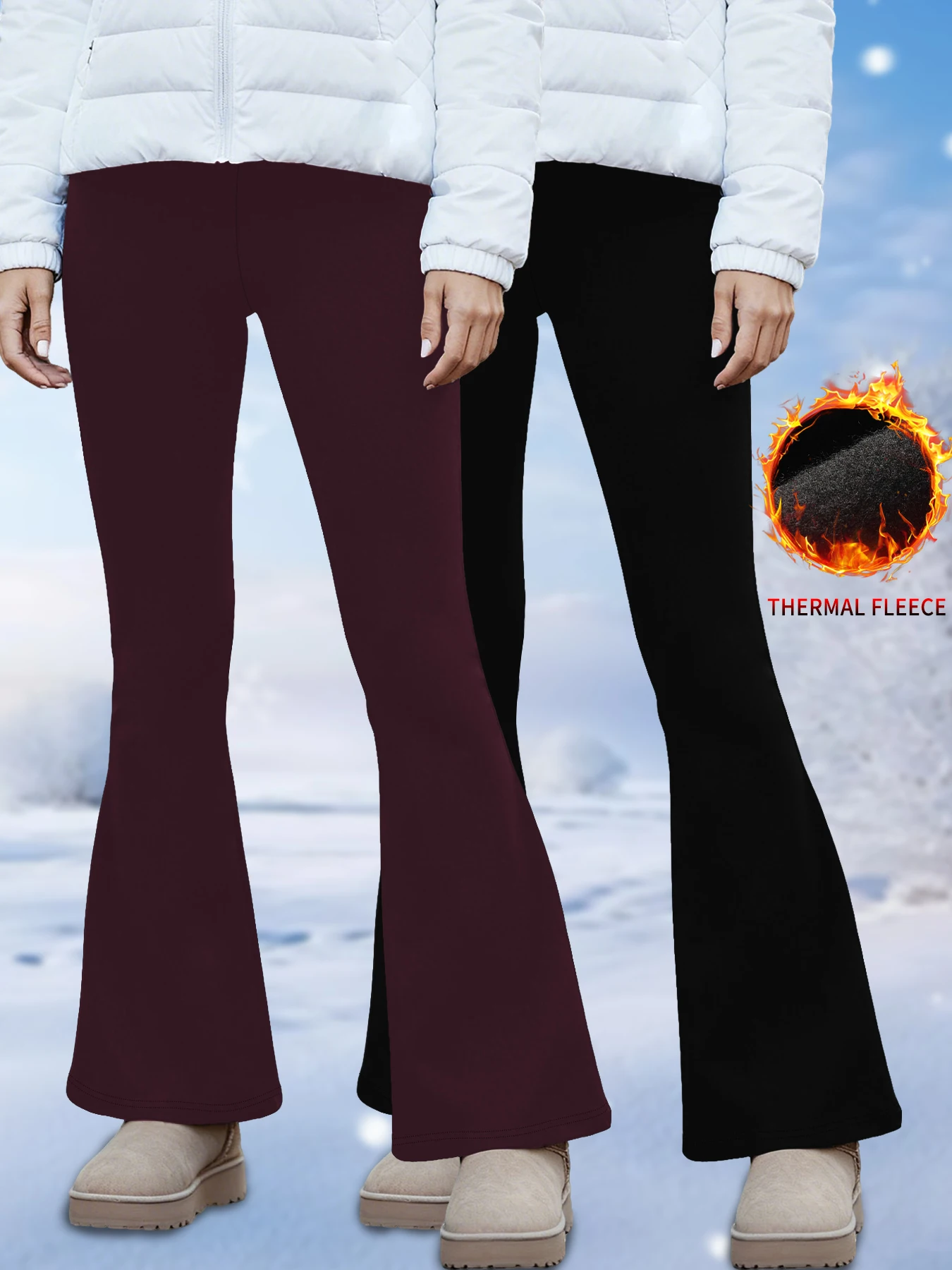 2 PACK High Waisted Fleece Flare Leggings for Women - Super Soft Bootcut Pants with Tummy Control, Perfect for Yoga Practice