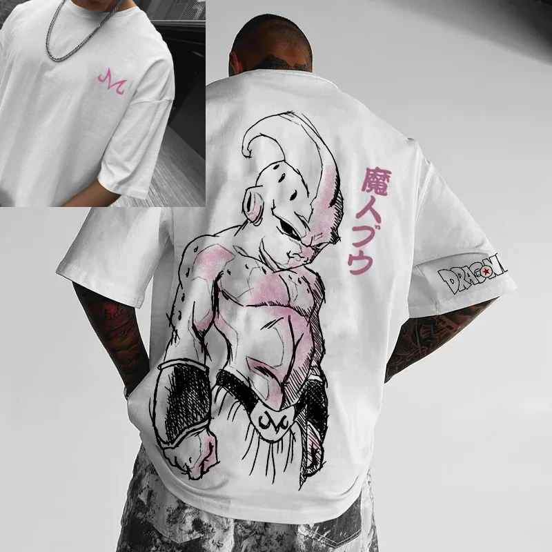 

Dragon Ball Buu Demon Animation с принтом Хлопковая белая футболка большого размера Мужская футболка с короткими рукавами Рекомендуется купить один размер больше.