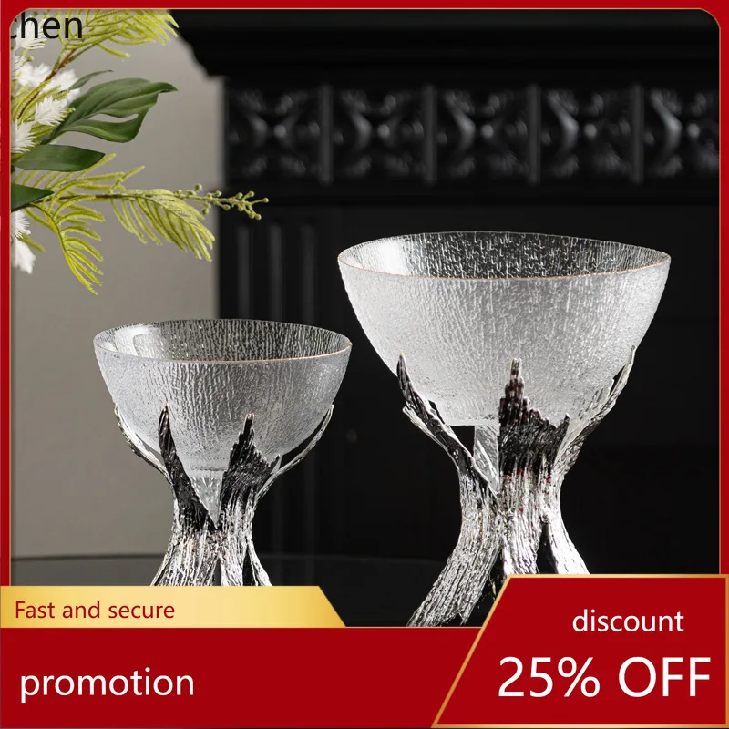 YFY Ice Crack Glass Bowl High-End Sashimi Plate Display Plate High-Legged Platter French Retro Model Room