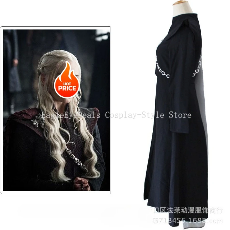 أزياء Daenerys Targaryen التأثيرية لشخصيات الفيلم فستان الموسم 7 الزي الأسود رداء الهالوين كرنفال الزي الرسمي للنساء #4