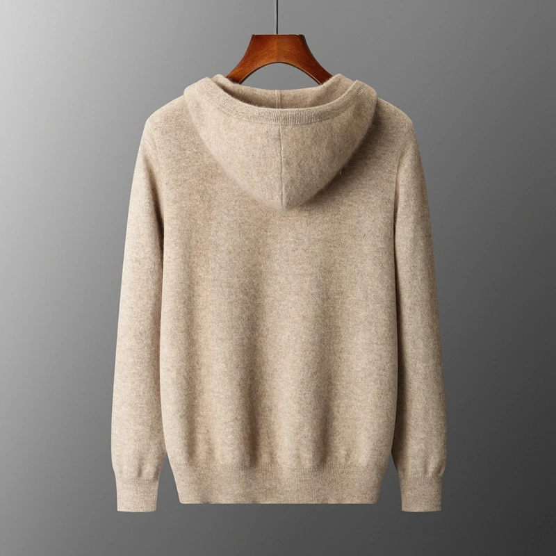 Autumn And Winter Hooded Wool Cardigan Men's Sweater Loose Casual Knitted Coat Jacket With Pocket Zipper