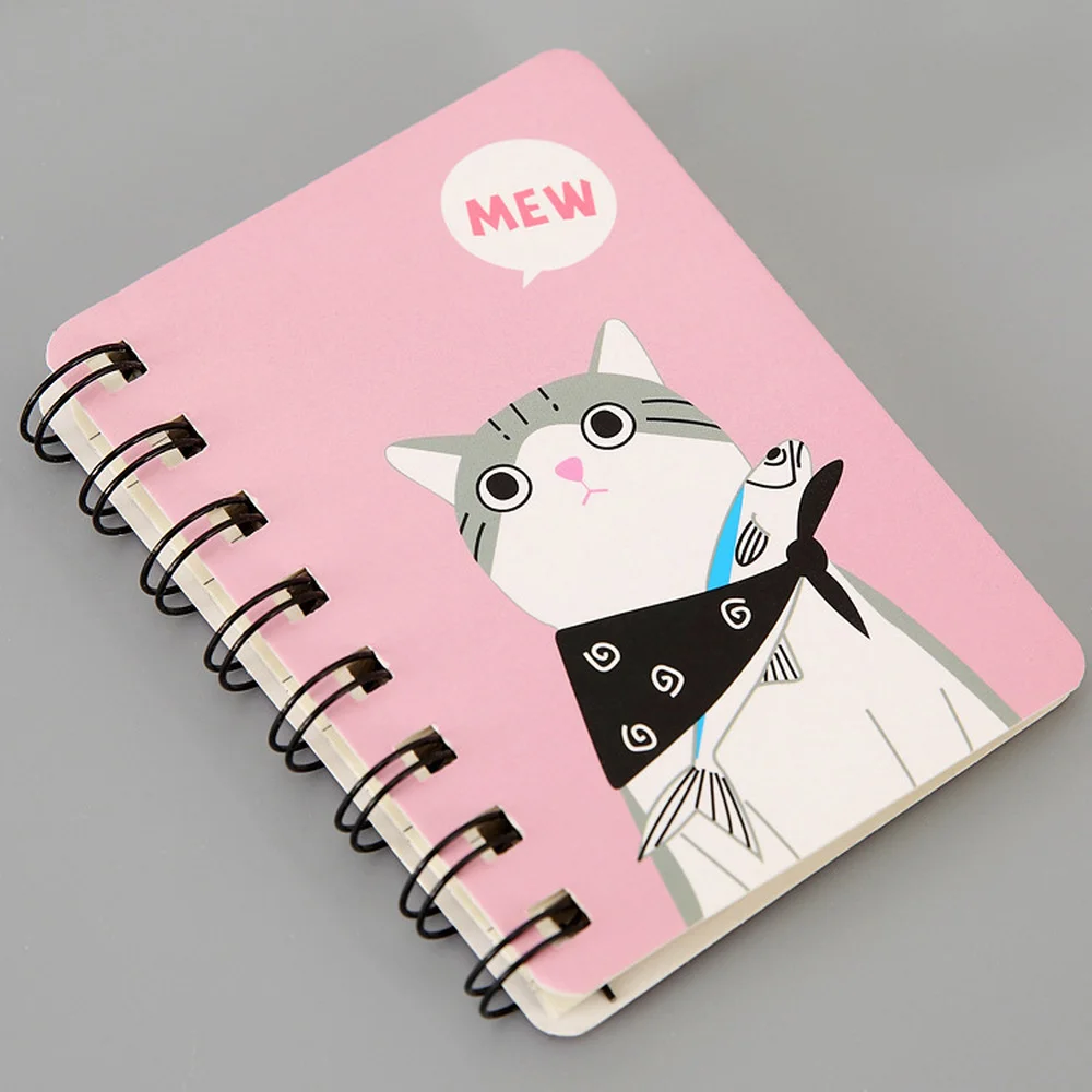 A7 Mini Spiral Notebook Cartoon Cat Notepad Kawaii Personal Diary Planner Horizontal Line Notebook School Office Supply 80Sheets