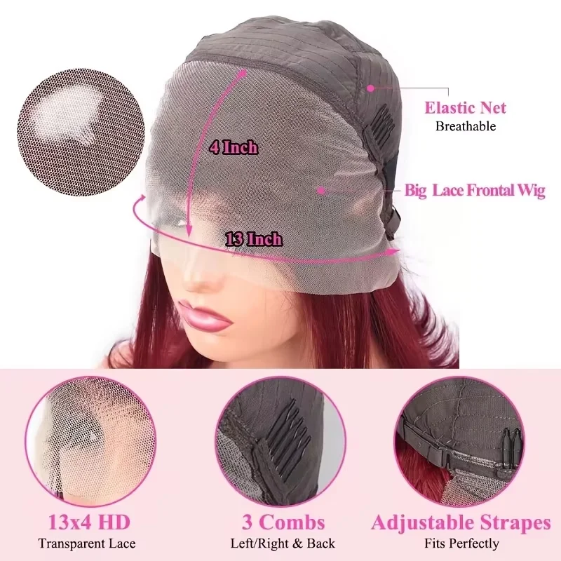 أومبير 99J بورجوندي الدانتيل الجبهة بوب الباروكات الشعر البشري 13x4 HD الدانتيل الباروكات الأمامية غلويليس قصيرة مستقيم بوب الباروكات للنساء للبيع