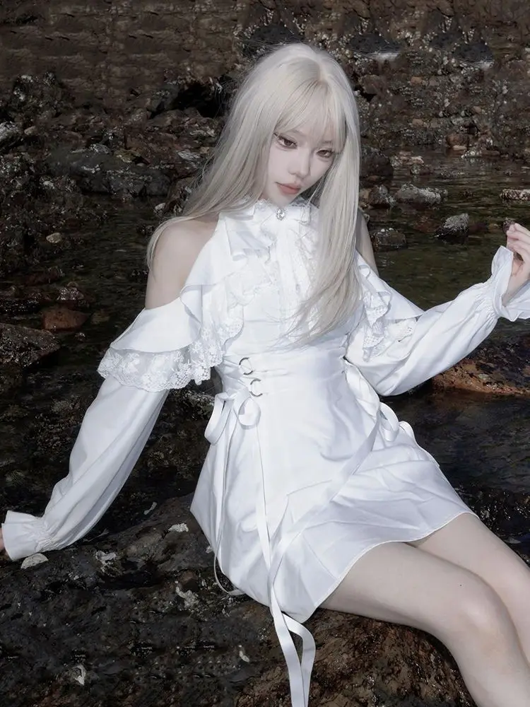 Japanese Subcultural Sweet Lolita Shirt Dress Women Autumn White Bottoming Dresses Y2k 2025 New A-line Women's Clothing