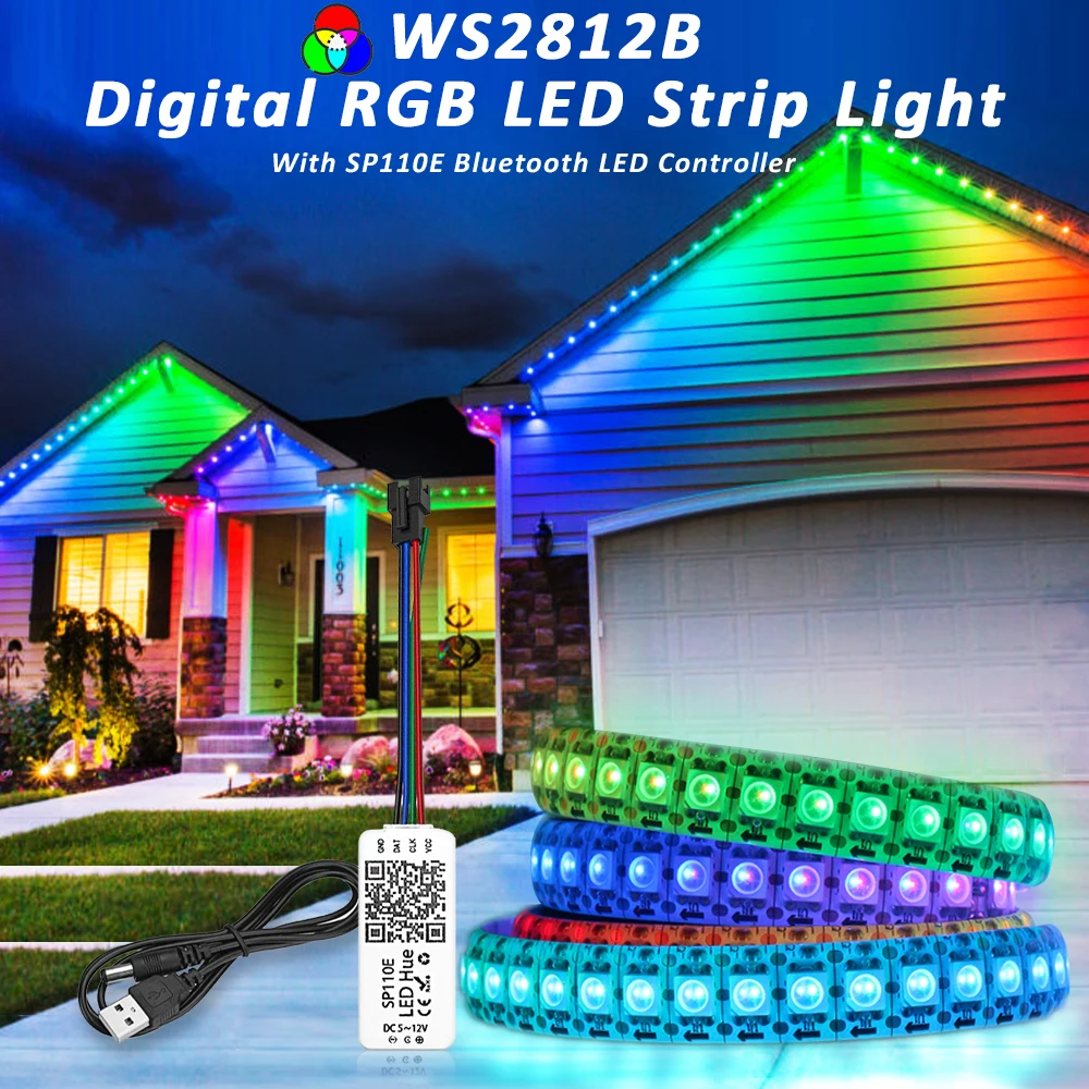 5 فولت WS2812B عنونة الرقمية LED قطاع ضوء RGBIC SMD5050 USB SP110E بلوتوث 30/60/144 بكسل شريط مرن الشريط مصباح