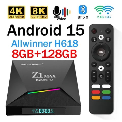 Z1 Max TV Box Android 15 iptv Allwinner H618 Quad Core 4G 5G Dual WiFi HD 8K 4K Media Player BT 5.0 Support Voice remote TV Box