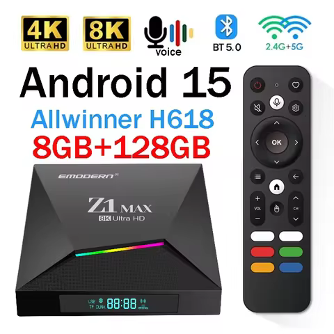 Z1 Max TV Box Android 15 iptv Allwinner H618 Quad Core 4G 5G Dual WiFi HD 8K 4K Media Player BT 5.0 Support Voice remote TV Box