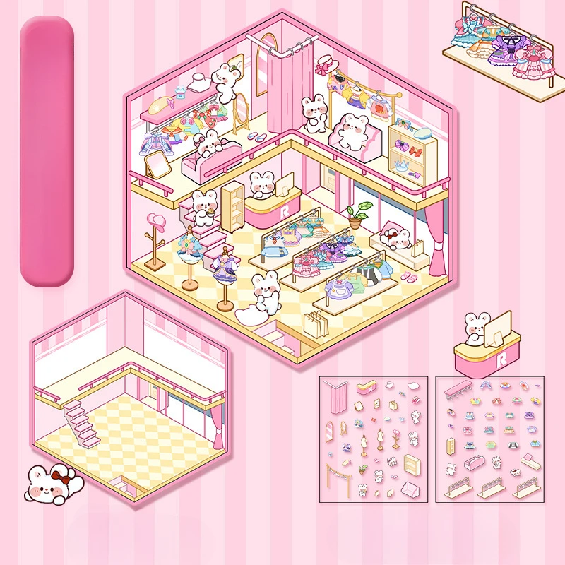 3D DIY Capybara Kaninchen Landschaft Aufkleber Koreanischen Stil Cartoon Aufkleber Miniatur Hütte Szene Stapeln Einfügen Hand Konto Geschenk