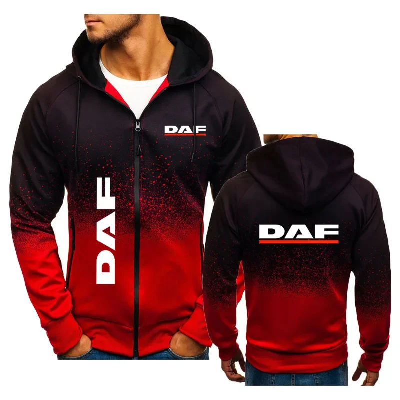 

Truck DAF printed men's hoodie sweatshirt top Thin sports hoodie for men Hip hop trend color contrast men's hooded cardigan