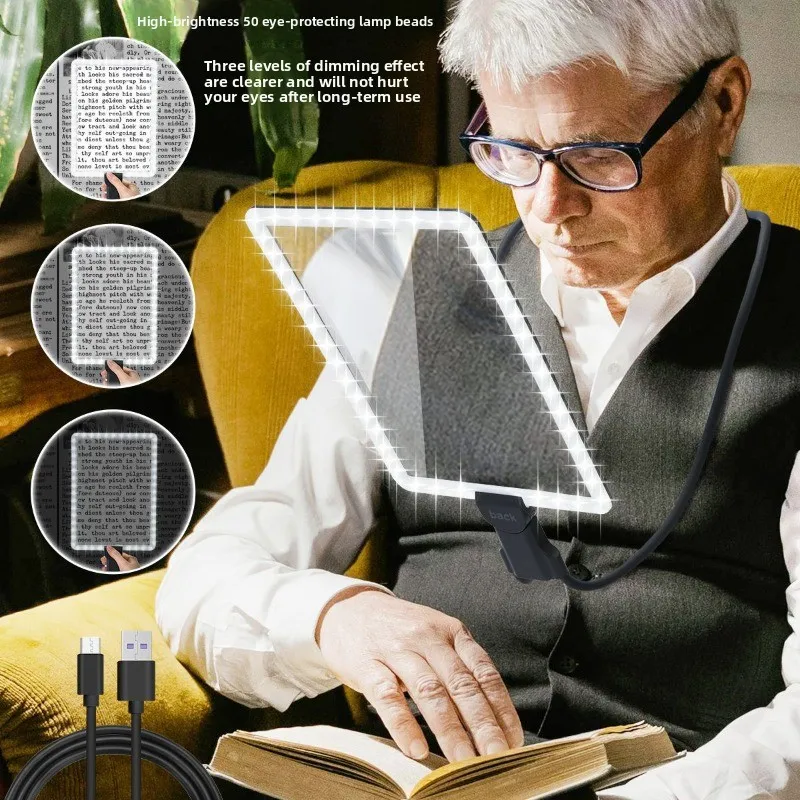 Ultra-clear High Transparency Large Mirror LED Light Charging Magnifying Glass Handheld Desktop Halterneck 3-in1Magnifying Glass