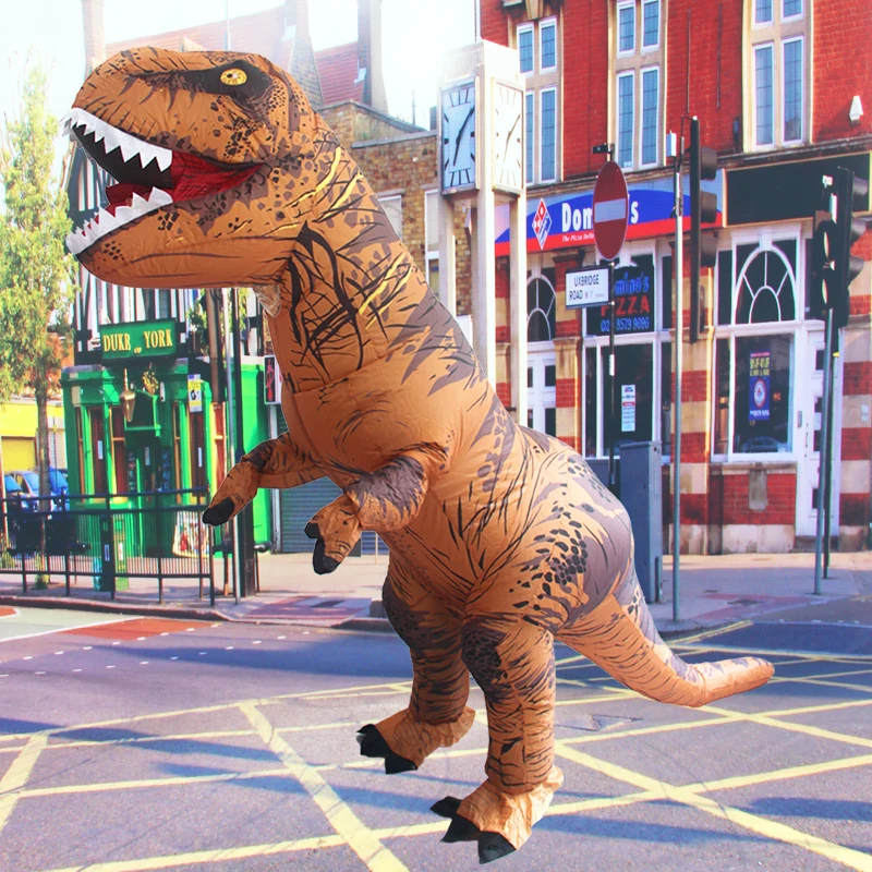 Costume gonfiabile di dinosauro di natale con cappello di vestiti di natale Tyrannosaurus Rex Mascot Fancy Dress abbigliamento Party Performance