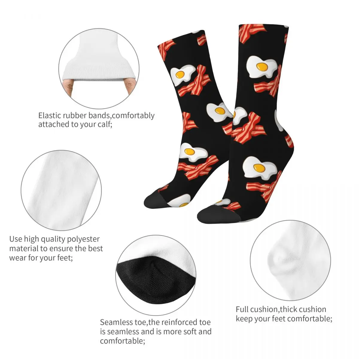 Fashion Men's Socks Harajuku Fried Eggs Bacon Breakfast Lovers Foodie Junk Food Sock Women's Socks Spring Summer Autumn Winter