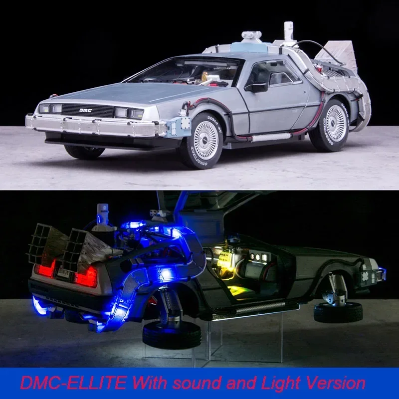 Diecast 1:18 ELITE DMC-12 DeLorean Car Model Die-Cast & Toy Back To The Future Vehicle with Light&Sound Model Car For Collection