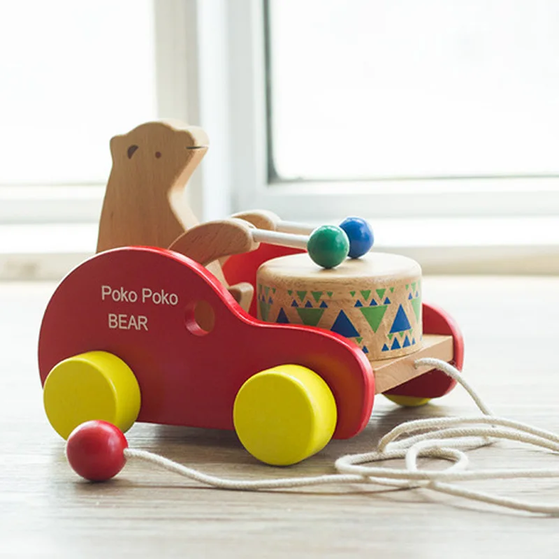 

Learning To Walk Dragging And Pulling Babies Walking Wooden Early Education Toys Teddy Bears Drumming Pulling Carts