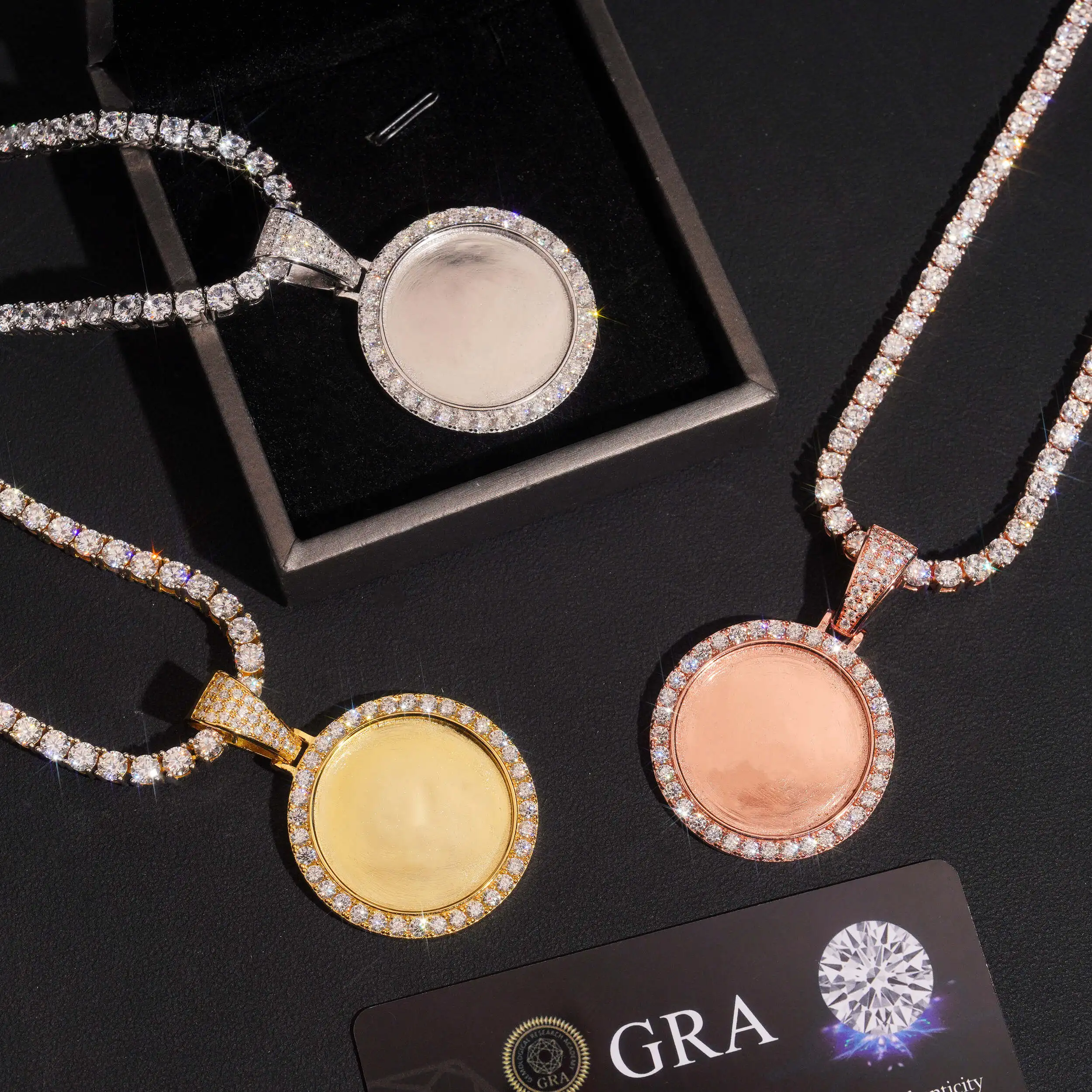 Blingminer  34MM Memory Photo VVS Moissanite Pendant For Men Women S925 Silver Pendants Pass Diamonds Tester Free Shipping