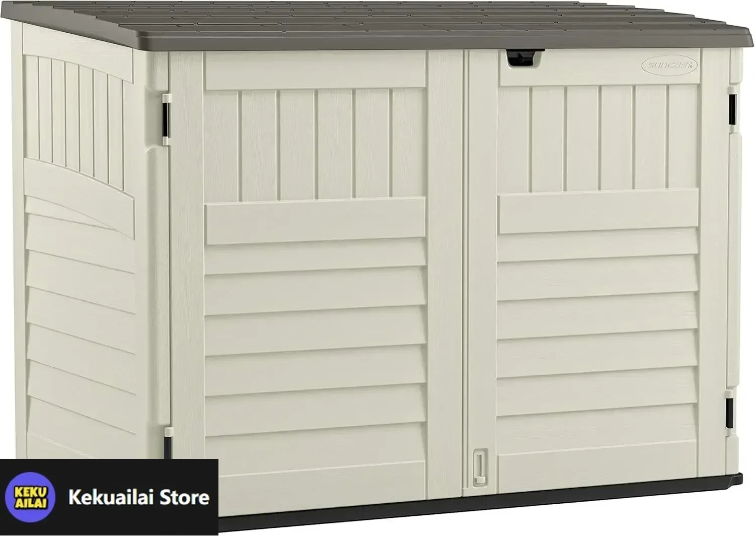 

Horizontal Stow-Away Storage Shed - Natural Wood-like Outdoor Storage for Trash Cans and Yard Tools - All-Weather