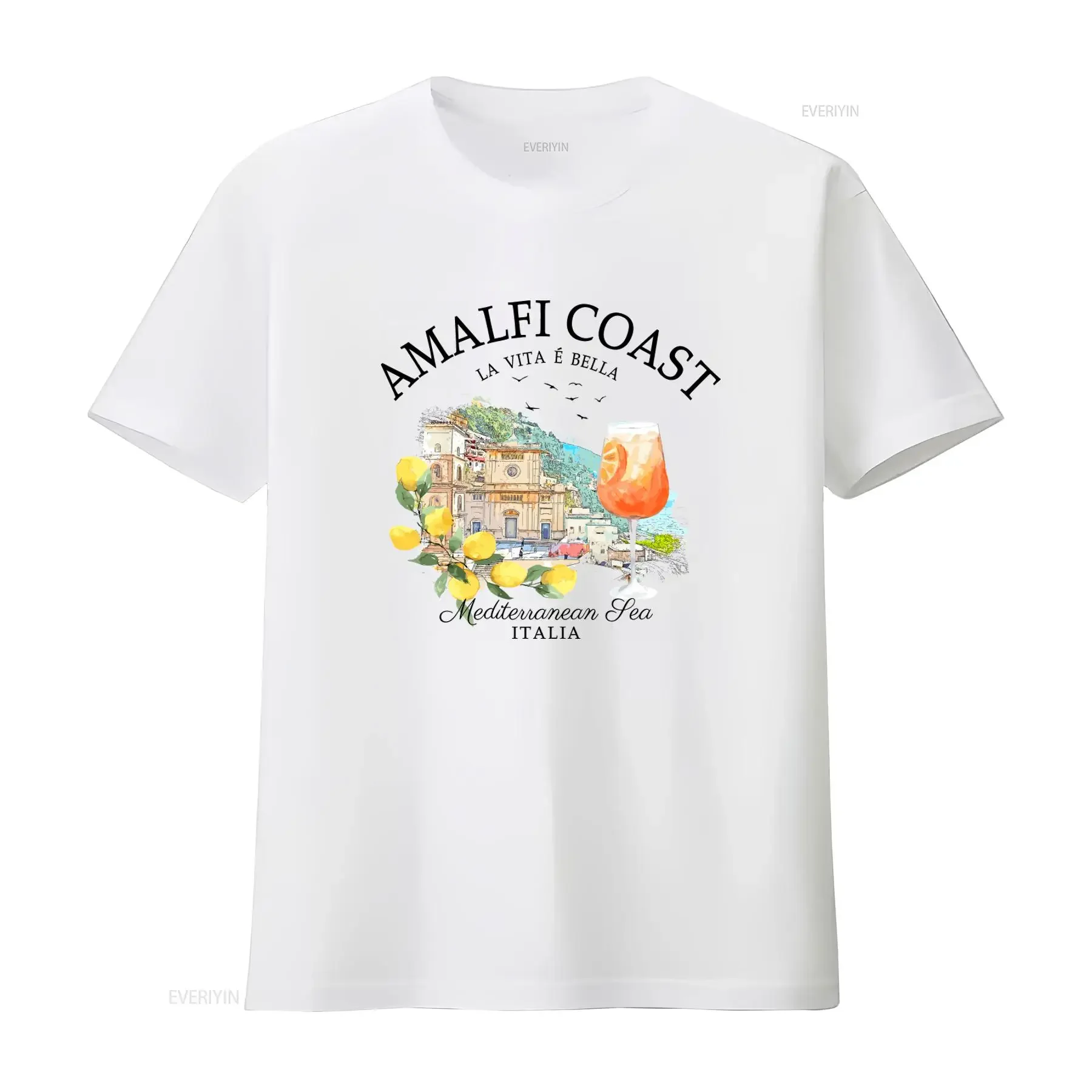 Amalfi Coast Italian Spritz T shirt with Italy Lemons Print Mediterranean Sea Design La Vita E Bella Quote Perfect for vintage