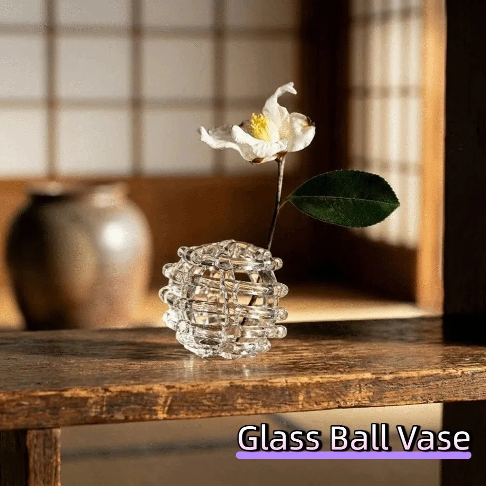Transparent Glass Ball Vase Minimalist Unique Handmade Art Vase Zen-Inspired Design Hydroponic Flower Vase Tea Ceremony