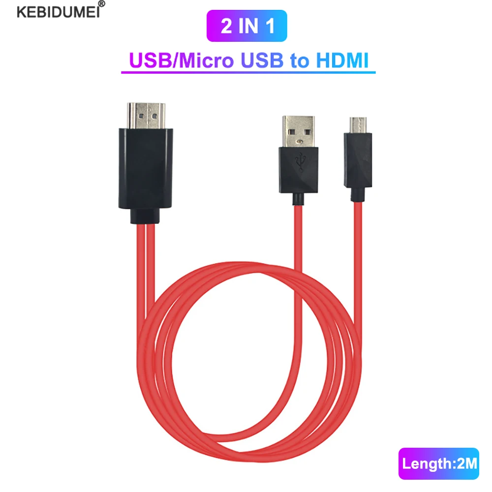 5Pin HDMI Cable 2 IN 1 Micro USB to HDMI Adapter Cable USB to HDMI Converter 1080P Video Cable HDTV For Samsung Galaxy S2 3 4 5