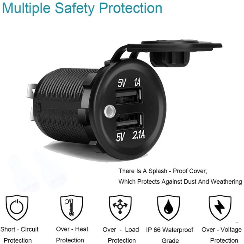 5V 3.1A Dual USB Car Charger Socket Adapter Power Outlet Car USB Charger socket for 12V 24V Motorcycle Car boat and more