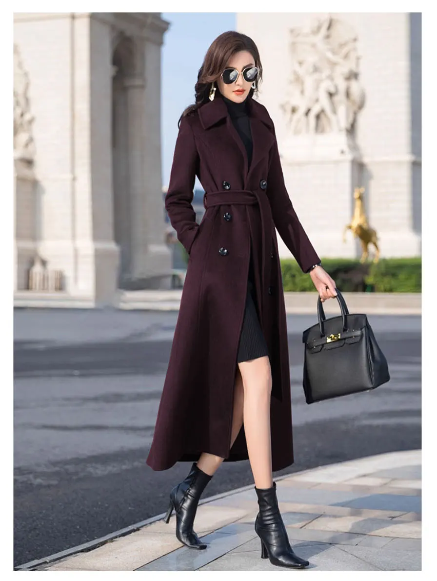 

Женское шерстяное пальто длинное, ниже колена, приталенное, модное, до щиколотки, осенне-зимнее, новинка, из полиэфирного волокна