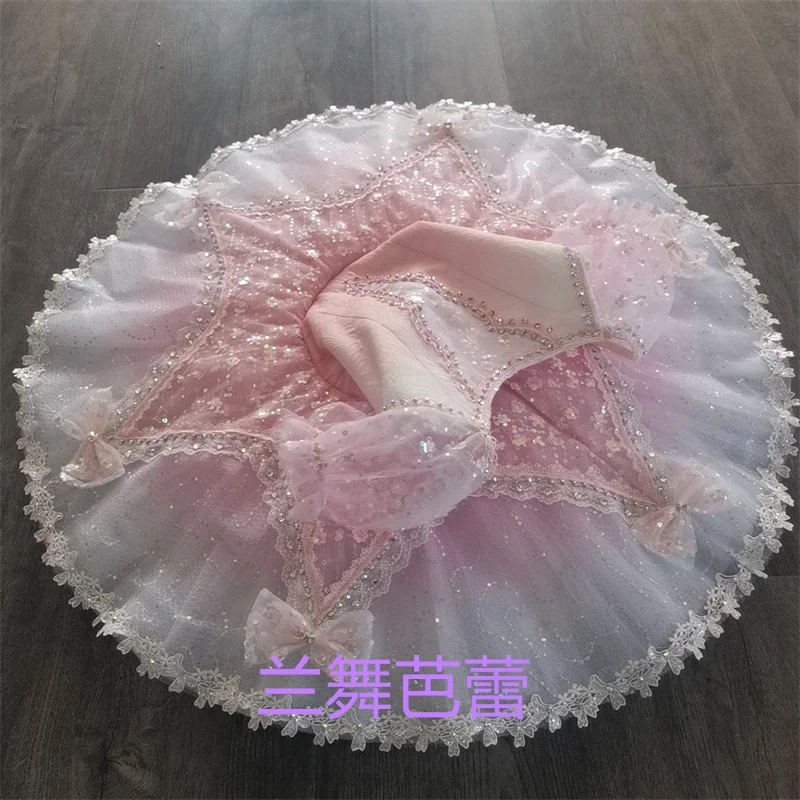 Professional Kids Girls Child Competition Performance Wear Glitters Fairy Dance Dress Gradiant Pink Purple Ballet Tutu Costumes