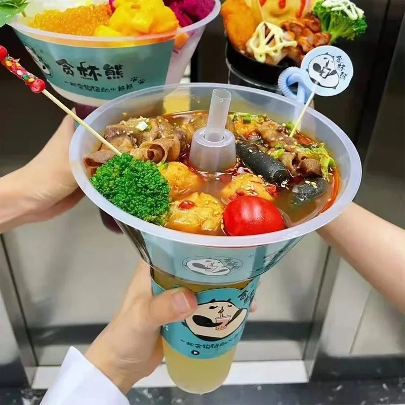 500ml 700ml Refrigerateable Drink Snack Cup Bowl Clear Bubble Milk Tea Fruit Portable Cups With Lid Heat Resistant To 100°