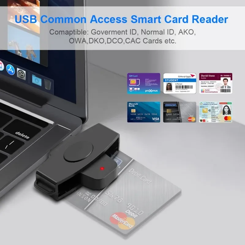 Black Smart CAC USB Type-C Card Reader Bank Tax Declaration SIM Card/IC Card/ID Card Military Card Reader For Windows