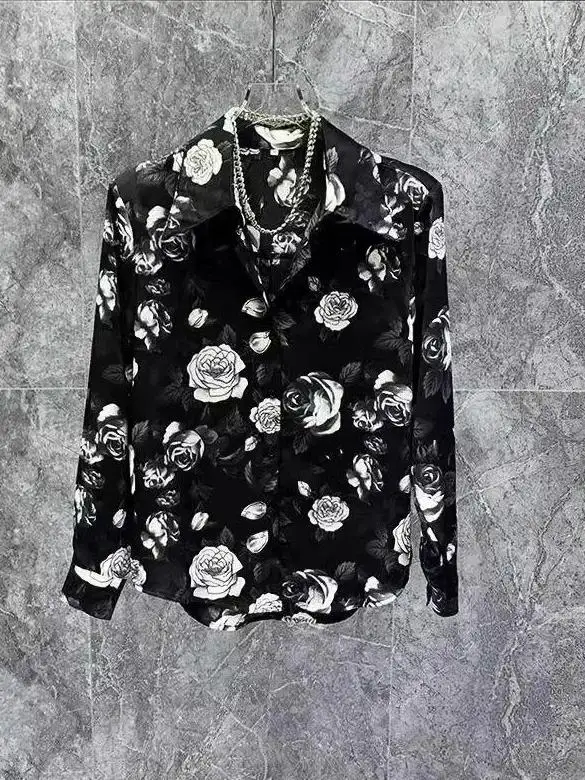 

Весна 2025: Мужская легкая винтажная мода Long Sve с принтом, свободная посадка, повседневная деловая одежда с цветочным узором Busin irt