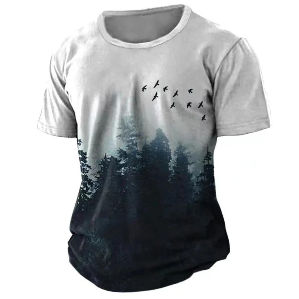 New men's breathable quick drying round neck T-shirt with steering plate pattern printed outdoor urban casual top