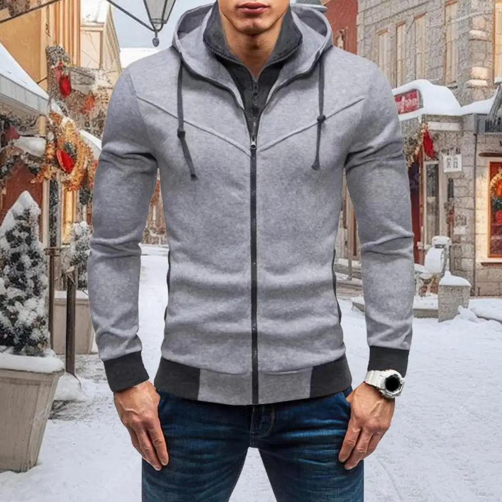 

Spring Men Hoodie Men's Zipper Closure Hoodie Cardigan with Drawstring Hood Contrast Color Design for Fall Spring Seasons Men