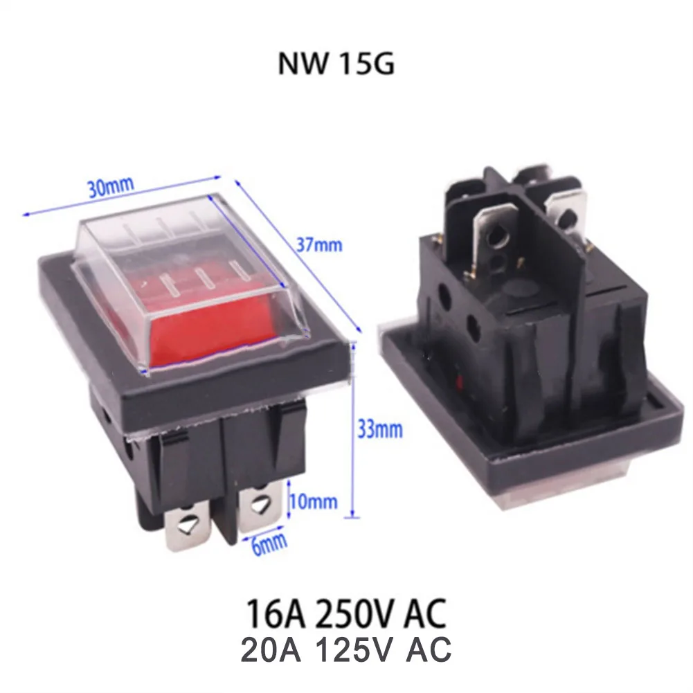 High Quality Rocker Switch Power Button 16A 250V 37*30*33mm 4 Pins ON/OFF Switch With Light With Waterproof Cover