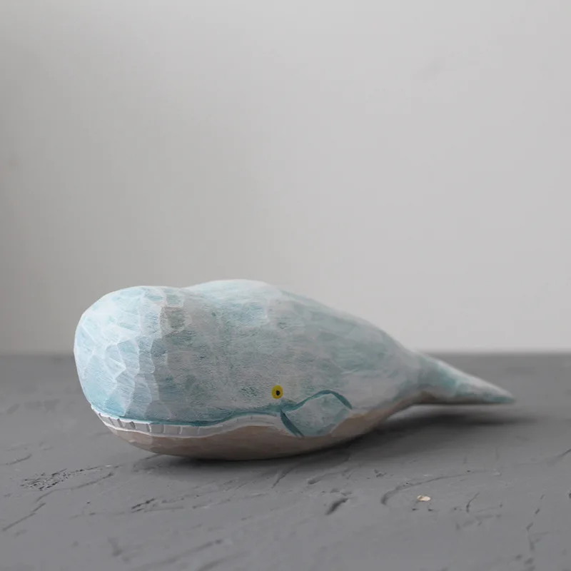 Adornos de ballena de mar tallados de madera hechos a mano, encantadores artesanías de ballena tallada de madera maciza, Decoración de mesa