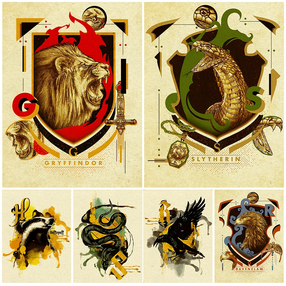 The Four Colleges Of The Magic School Wall Art Harry P,Canvas Print Slytherin,Ravenclaw,Hufflepuff Art Poster Print Home Decor