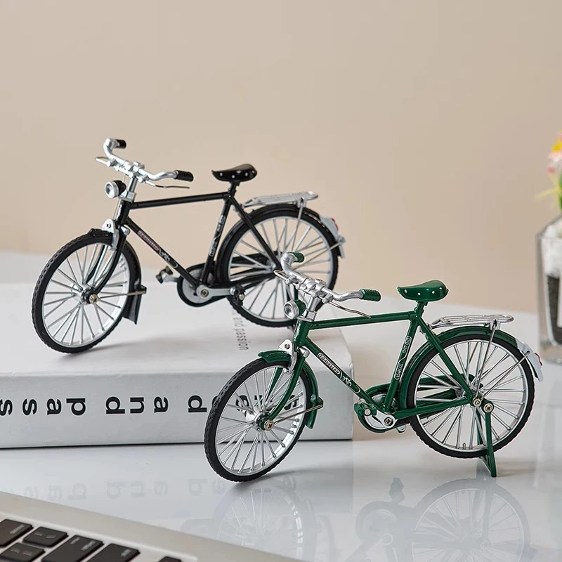 Mini bicicleta Retro de Metal casi Real, modelo fundido a presión de aleación 1:10, bomba de inflado, regalo de cumpleaños, colección de juguetes