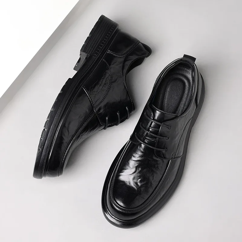 Men's Comfortable Genuine Leather British Thick-soled Business Leather Shoes for Spring  New Lace-up Oxford Shoes 2026